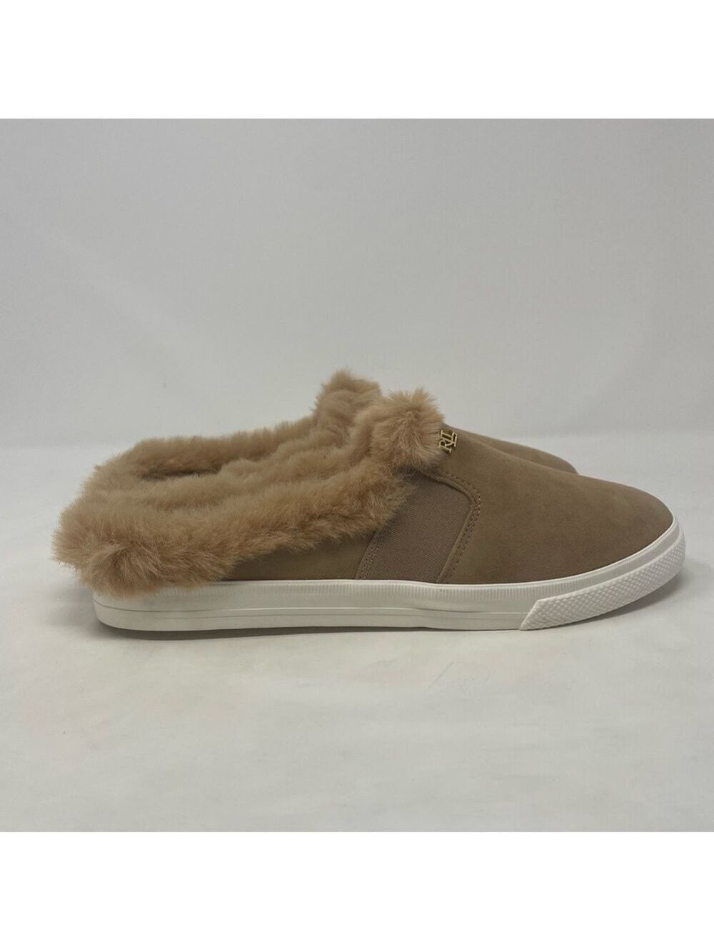 Nib Ralph Lauren Jinny Faux Fur Trim Suede Mule Slippers - Picture 7 of 11